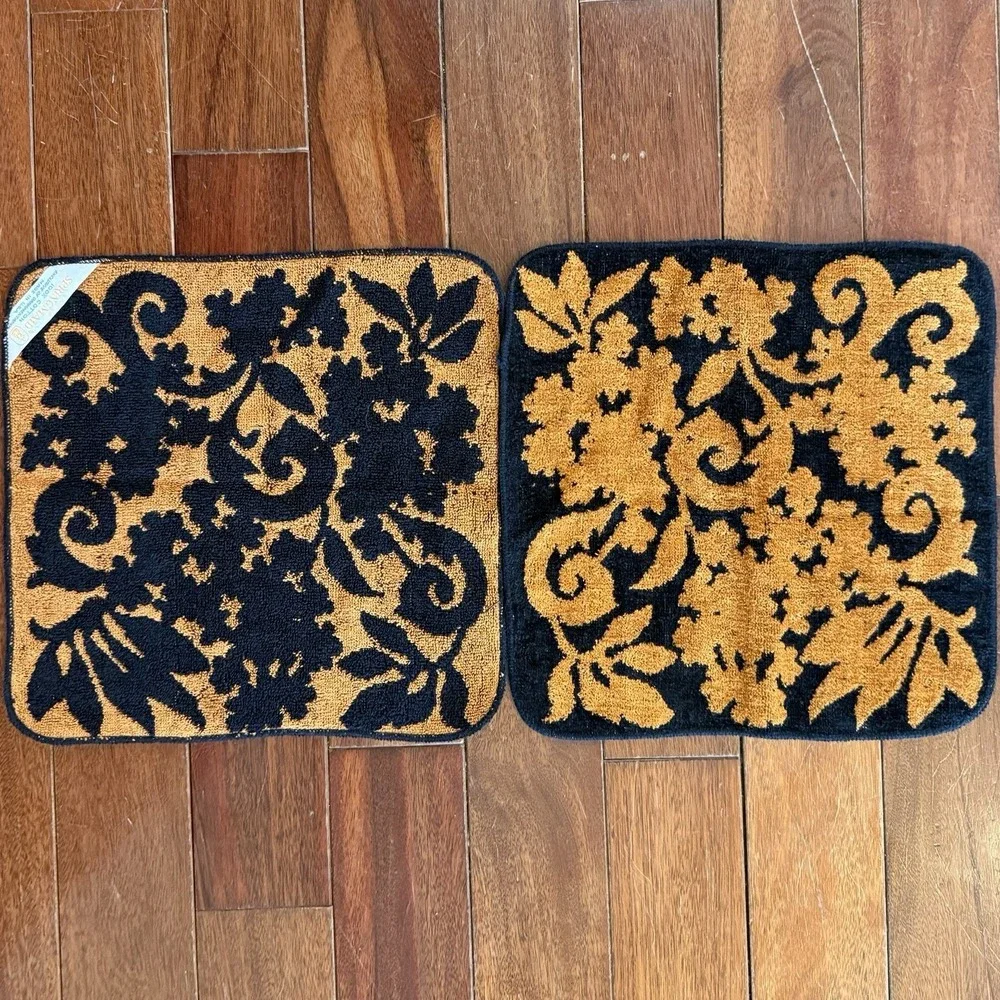 6pc VTG 1960s MCM Springmaid Orange Black Damask Bath Towel Set Hand Washcloth‎